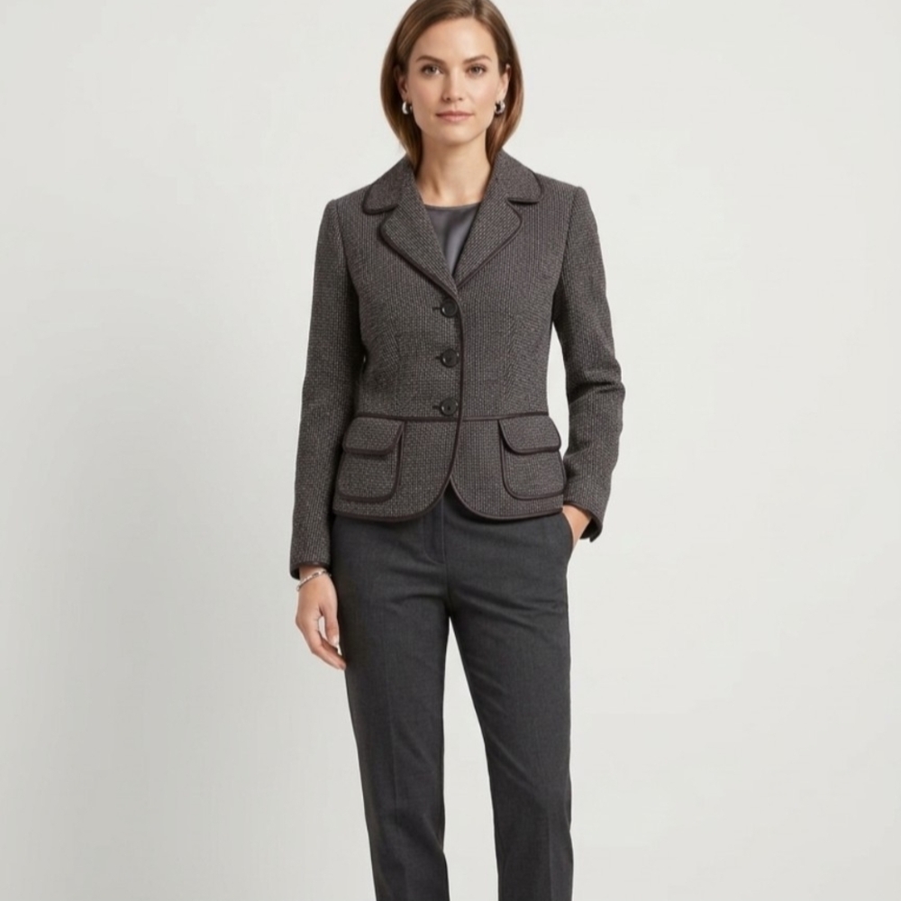 Ann Taylor Dark Charcoal Textured Tailored Blazer